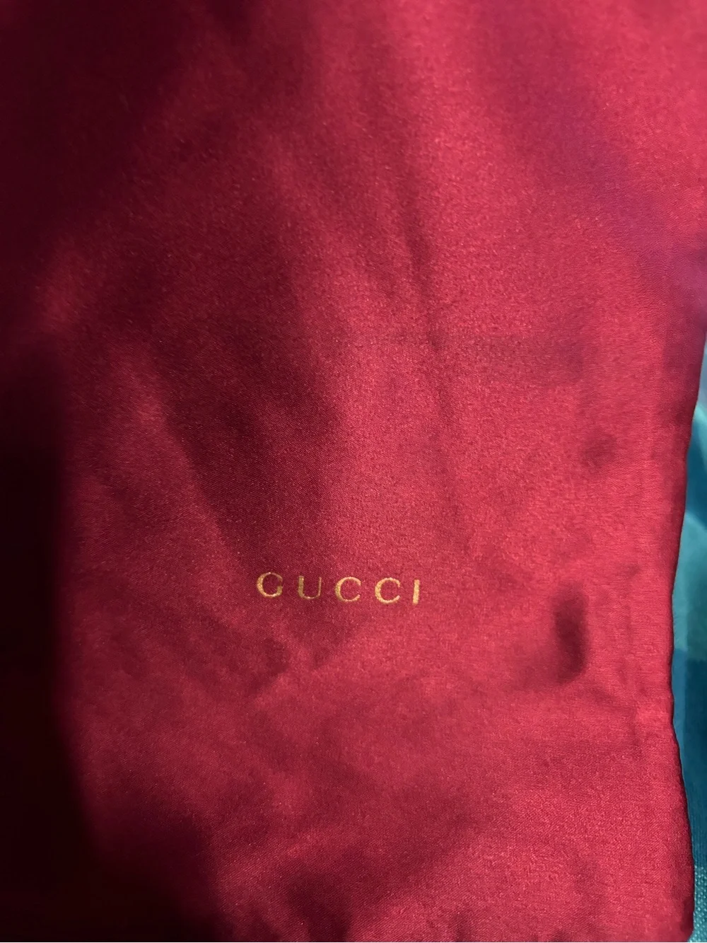 Gucci Burgundy/Red Drawstring Glasses Pouch with Gold Logo